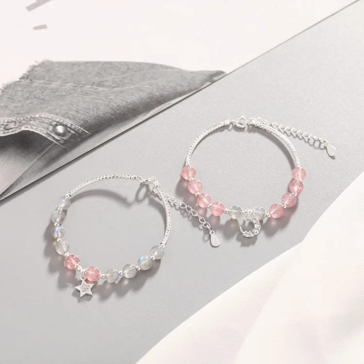 Star Moon Strawberry Crystal Bracelet - Ethereal Beauty and Charm