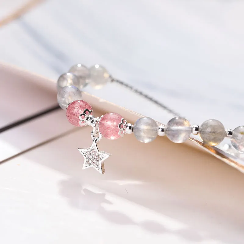 Star Moon Strawberry Crystal Bracelet - Ethereal Beauty and Charm