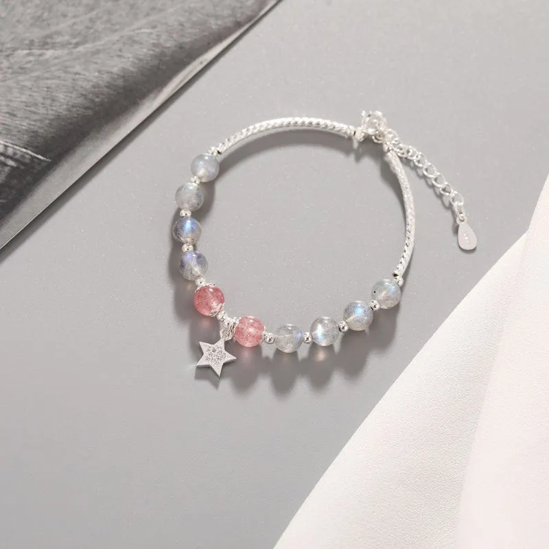 Star Moon Strawberry Crystal Bracelet - Ethereal Beauty and Charm