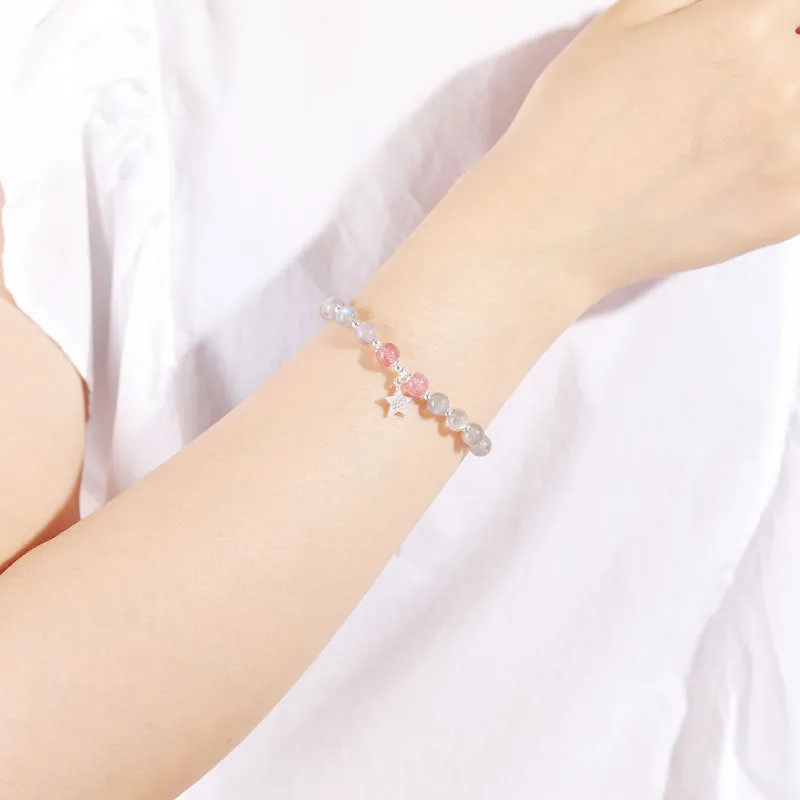 Star Moon Strawberry Crystal Bracelet - Ethereal Beauty and Charm