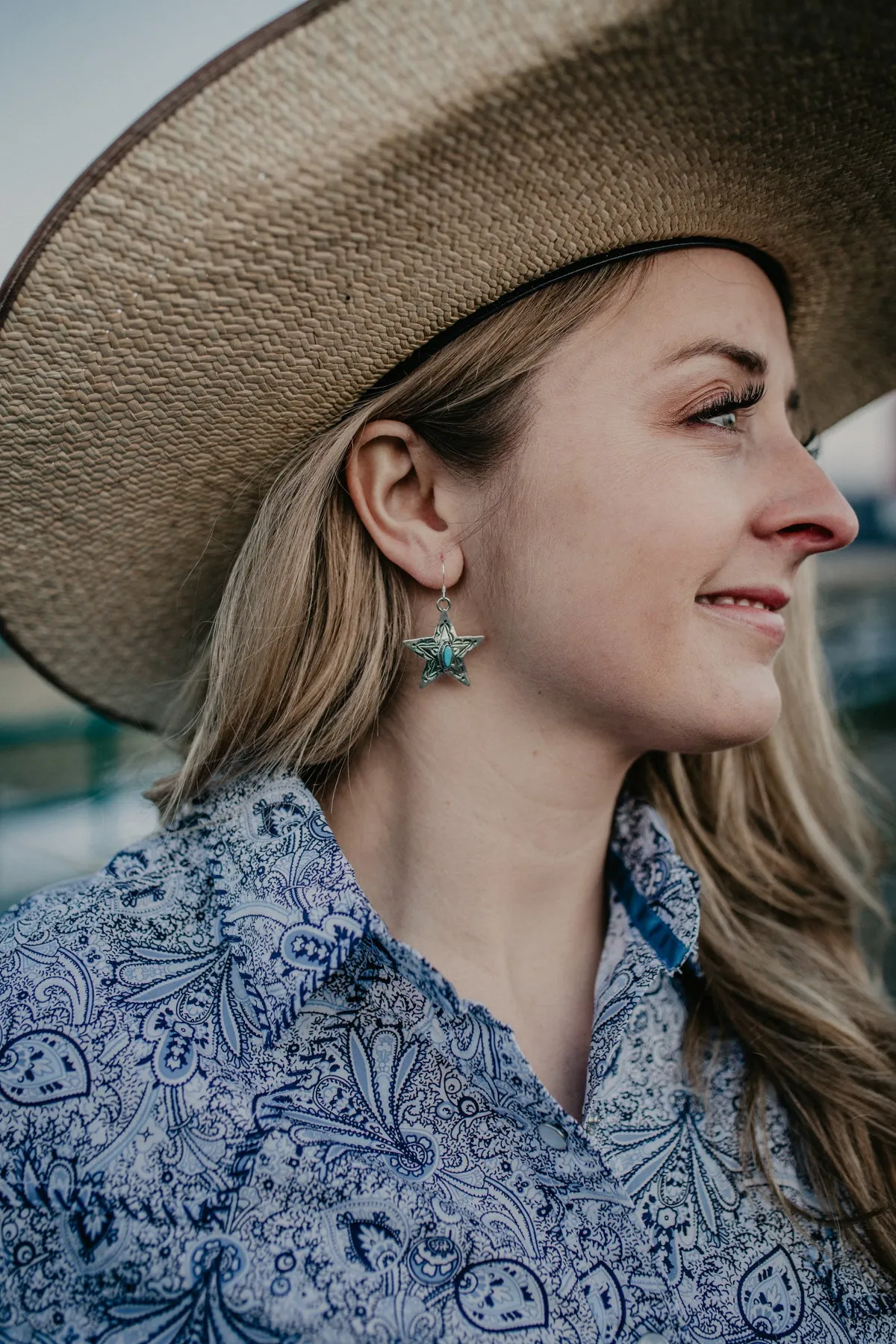 Star Sterling Dangle Earrings with Turquoise Accent