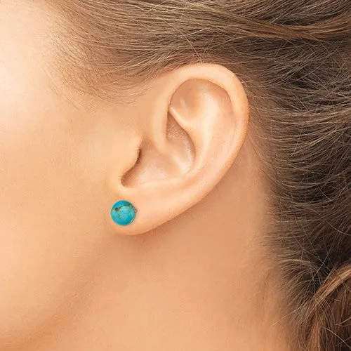 Sterling Silver 8-8.5mm Button Turquoise Post Earrings