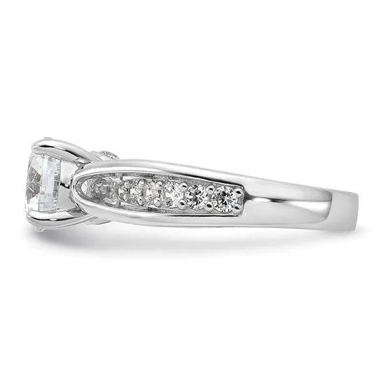 Sterling Silver Brilliant-cut 7.5mm Round CZ with Side Stones Ring