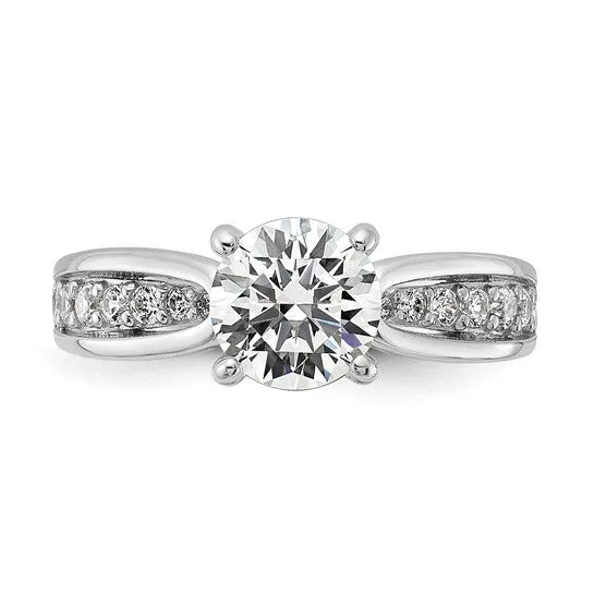 Sterling Silver Brilliant-cut 7.5mm Round CZ with Side Stones Ring