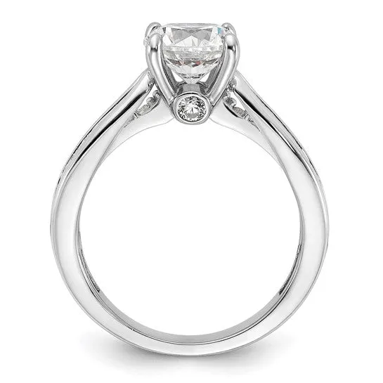 Sterling Silver Brilliant-cut 7.5mm Round CZ with Side Stones Ring