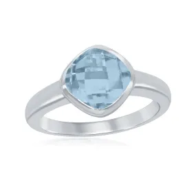 Sterling Silver Checkerboard Cut Blue Topaz Ring, Size 7 (97631)