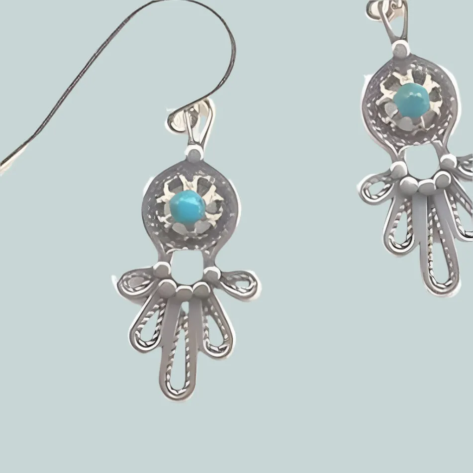 Sterling Silver Earrings Israeli jewelry dangling designer filigree turquoise