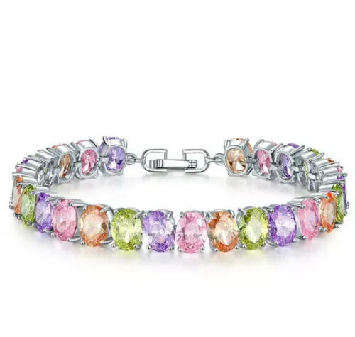 Sterling Silver Multicolor Gemstone Tennis Bracelet