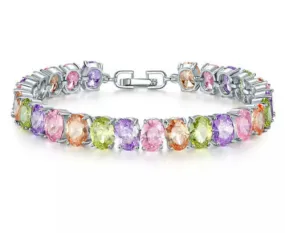 Sterling Silver Multicolor Gemstone Tennis Bracelet