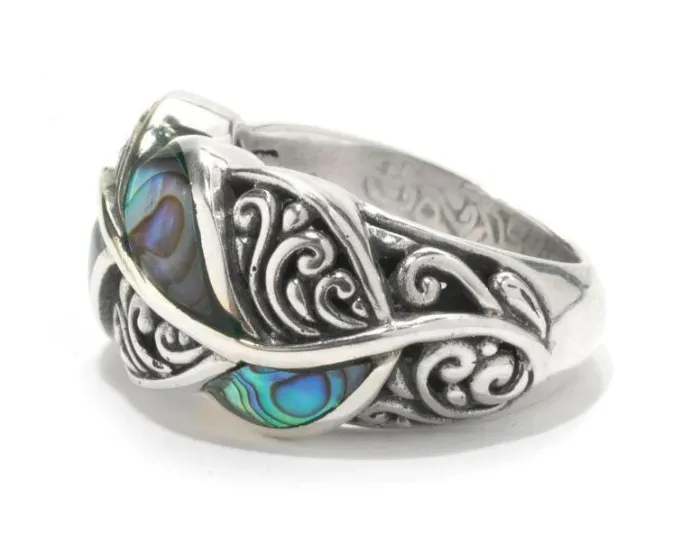 Sterling Silver "Cascada Leaf Ring" with Paua (Size 7)