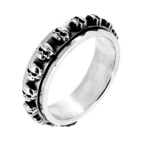 Sterling Silver Skull Ring for Women and Men 6.5mm Band Spinning Ring