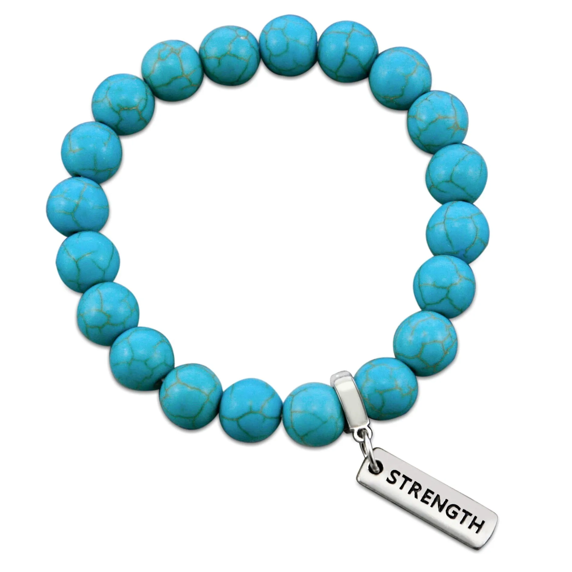 Stone Bracelet - Turquoise 10mm Beads - with Silver Word charms