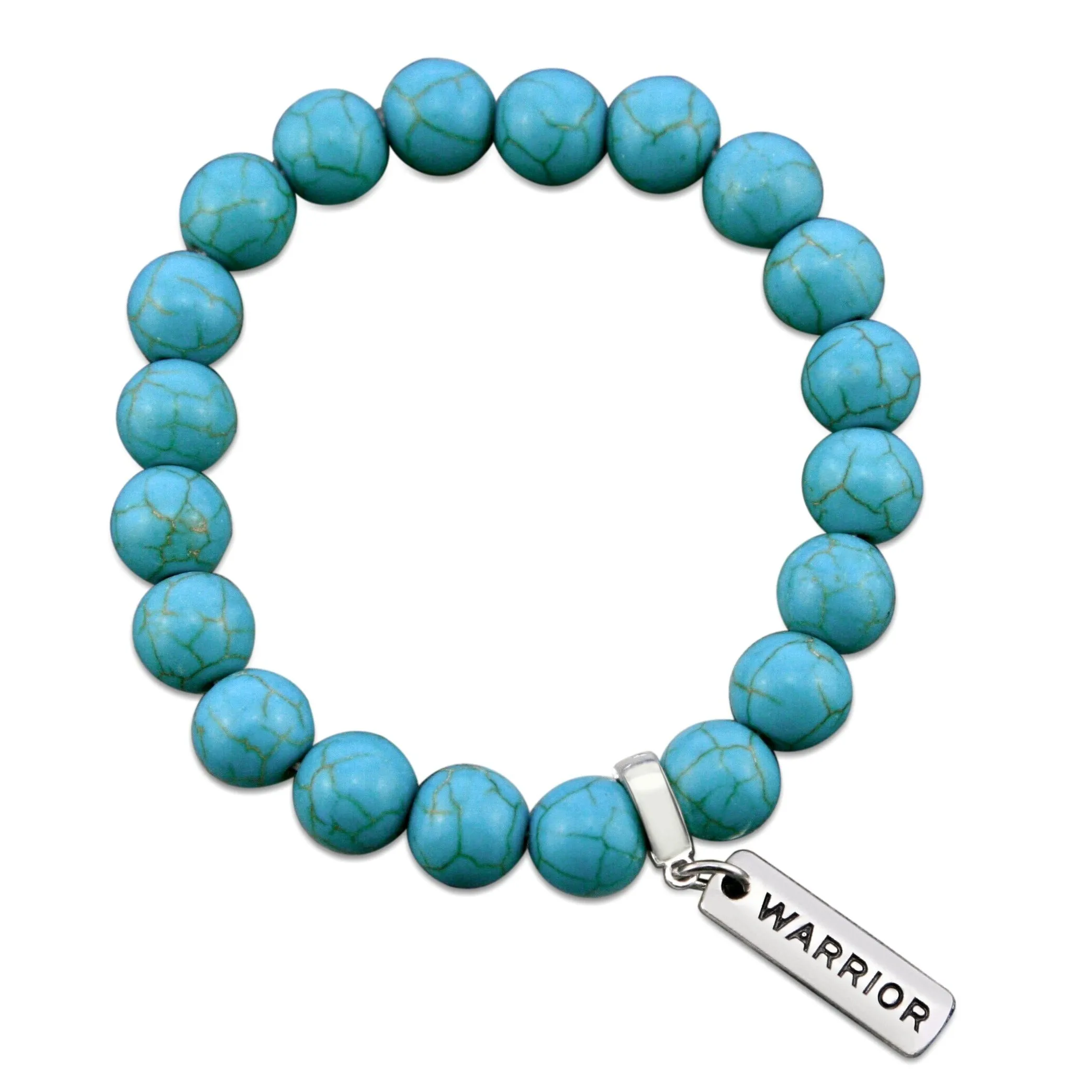 Stone Bracelet - Turquoise 10mm Beads - with Silver Word charms