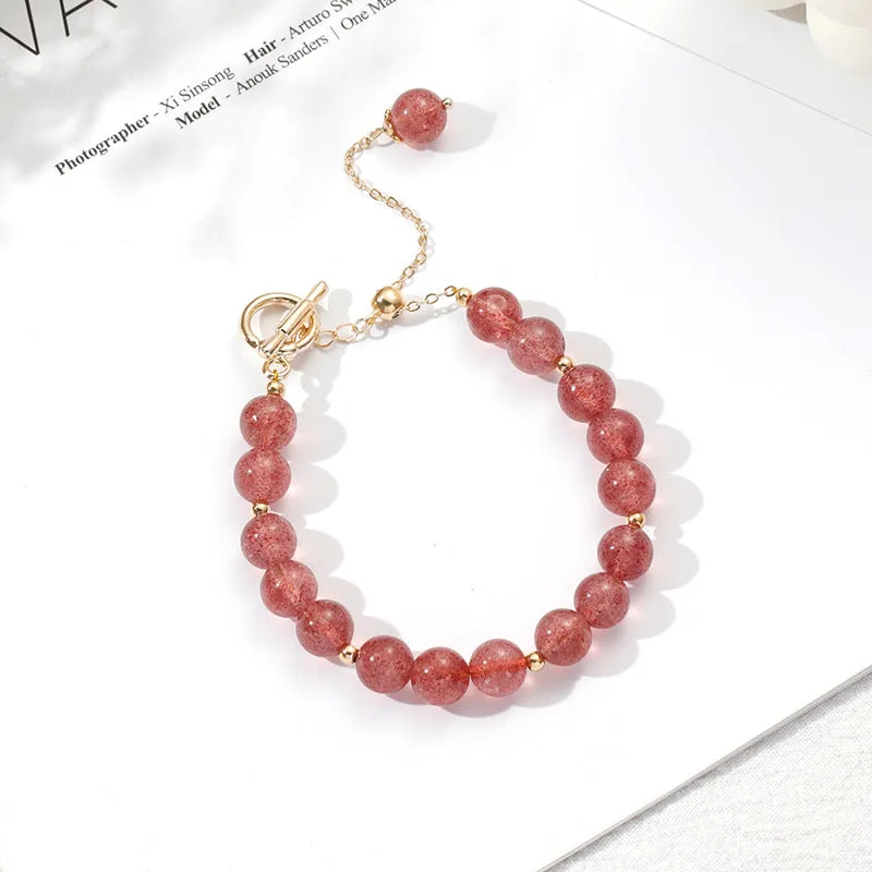 Strawberry Crystal and Moonstone Sterling Silver Bracelet