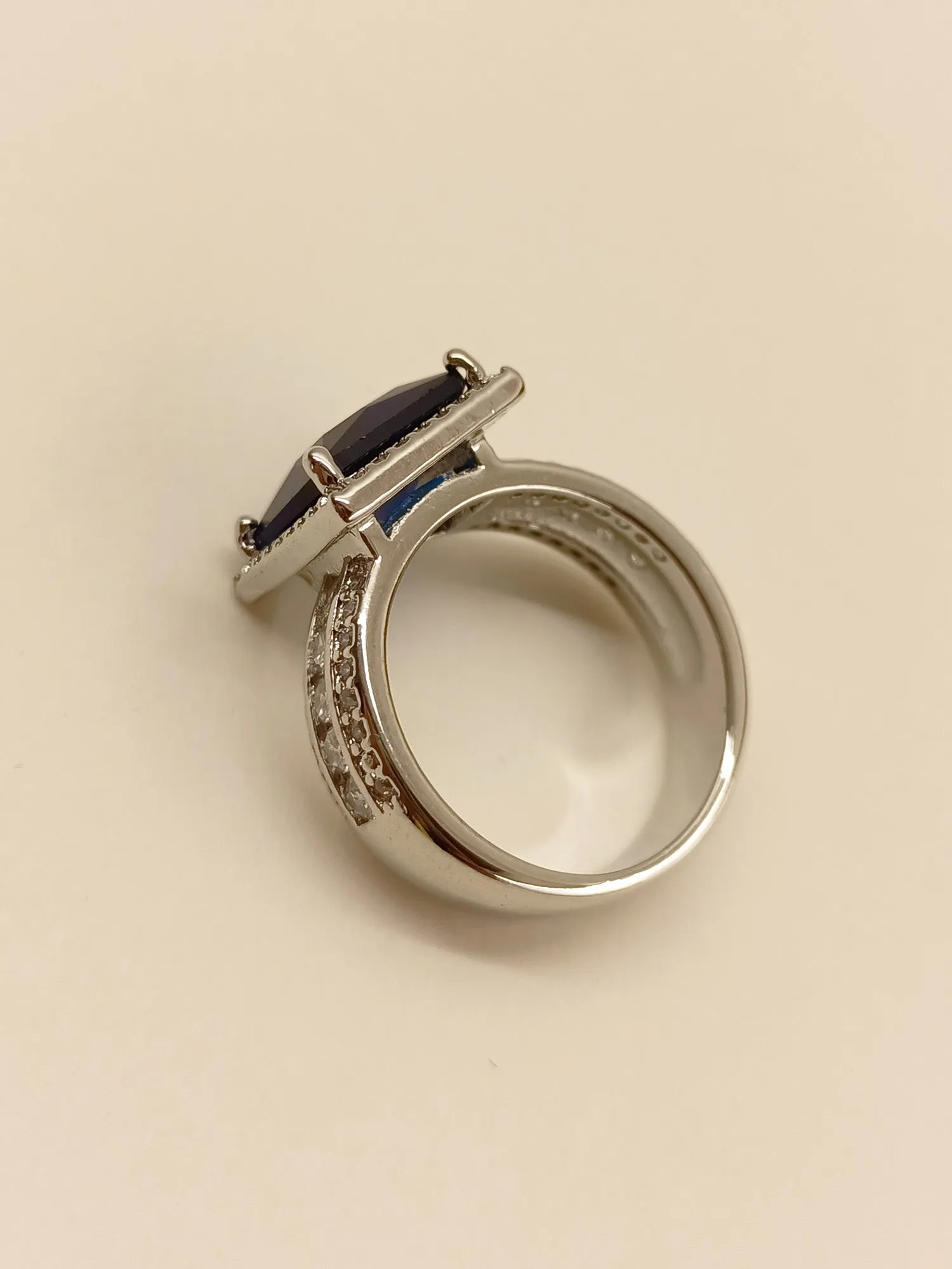 Sufiana Navy Blue American Diamond Finger Ring