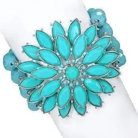 Summer Breeze Turquoise Flower Medallion Beaded Stretchy Bracelet