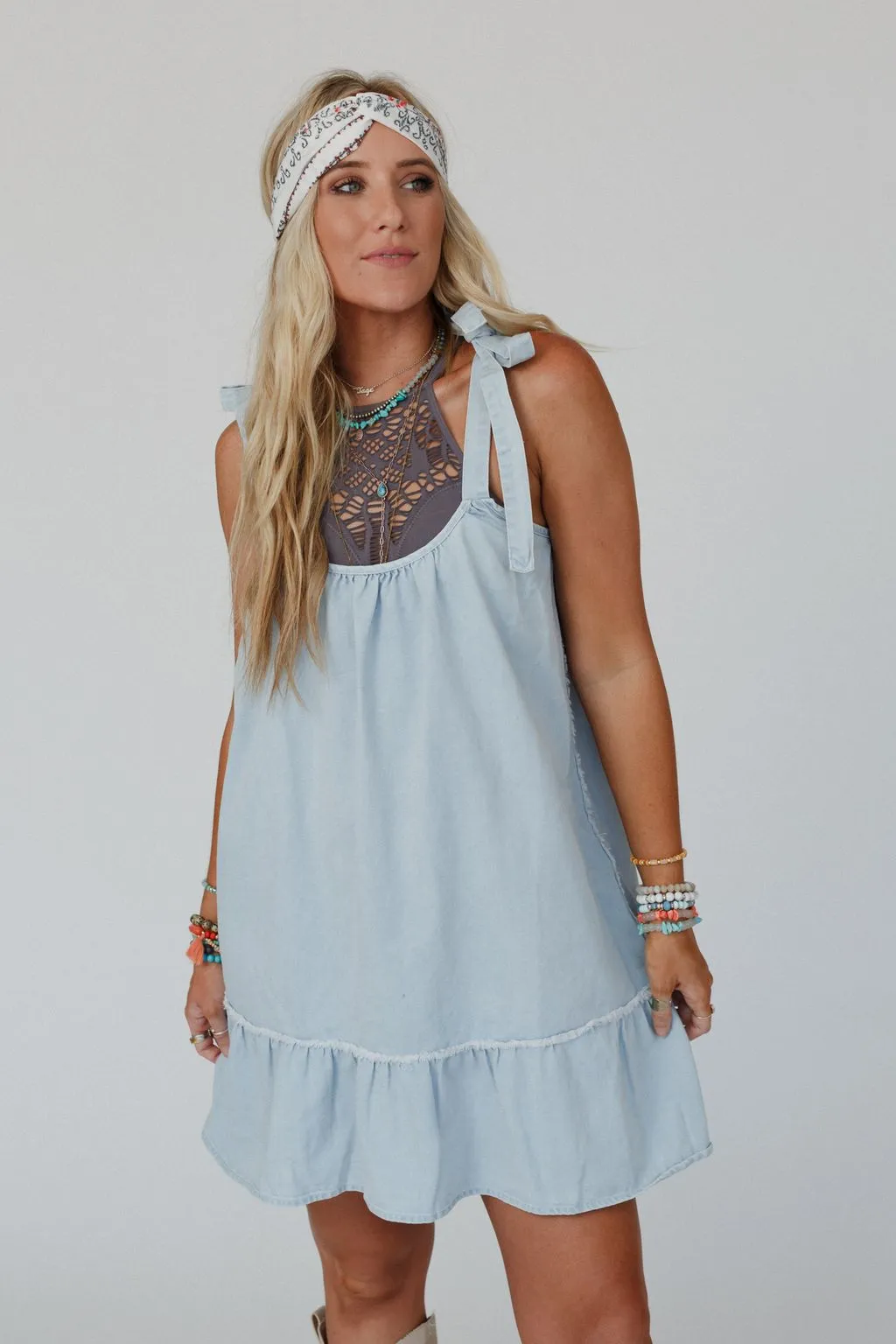 Swing Of Things Denim Dress - Light Denim