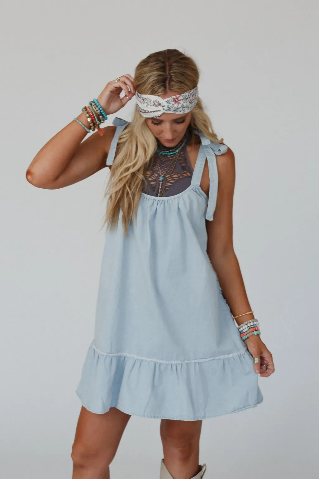 Swing Of Things Denim Dress - Light Denim