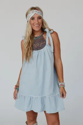 Swing Of Things Denim Dress - Light Denim