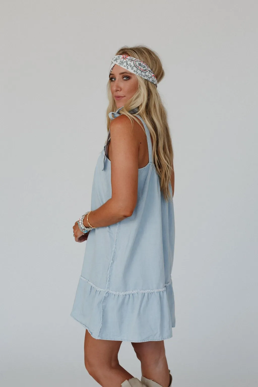 Swing Of Things Denim Dress - Light Denim