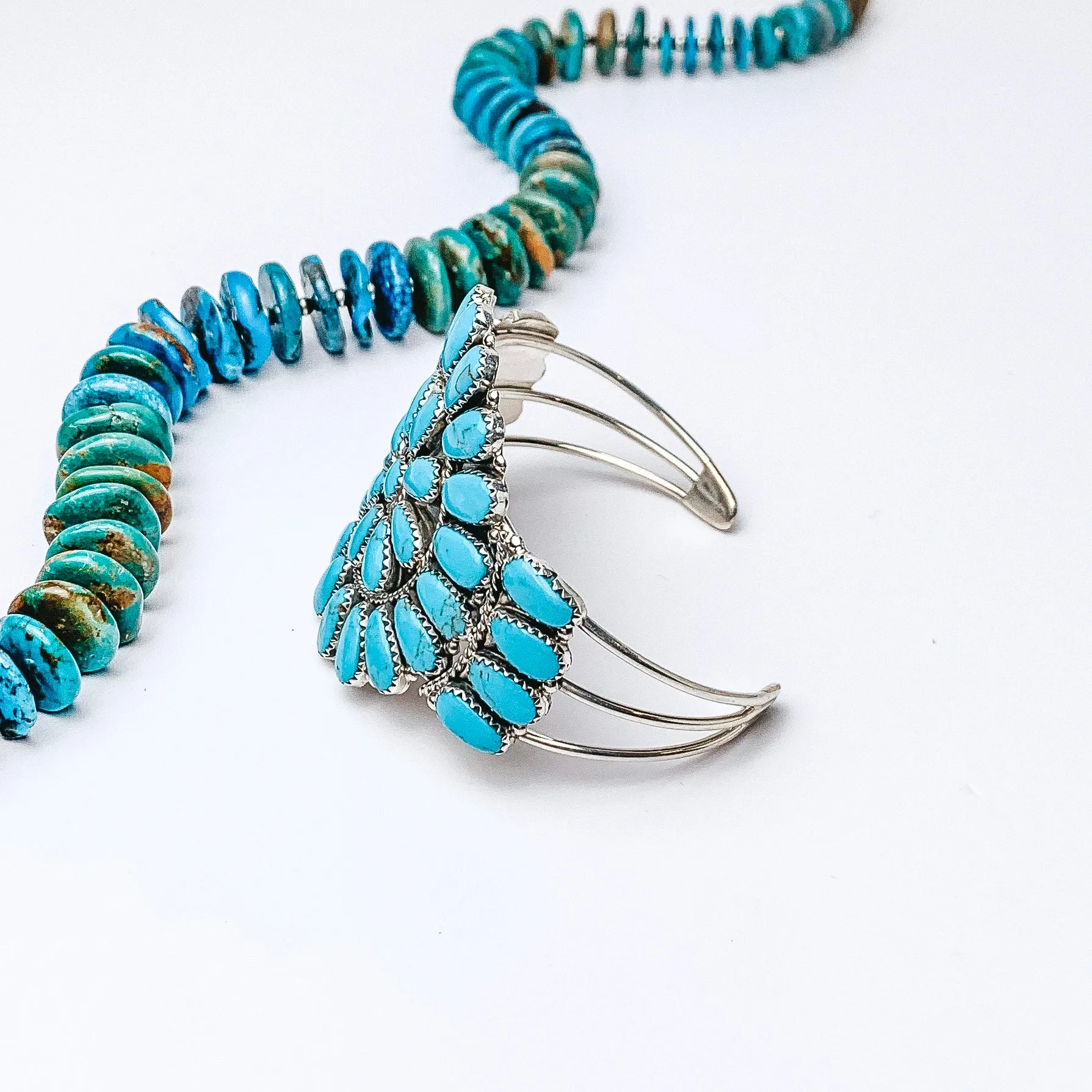 Tamara Benally  | Navajo Handmade Sterling Silver and Turquoise Cluster Cuff Bracelet