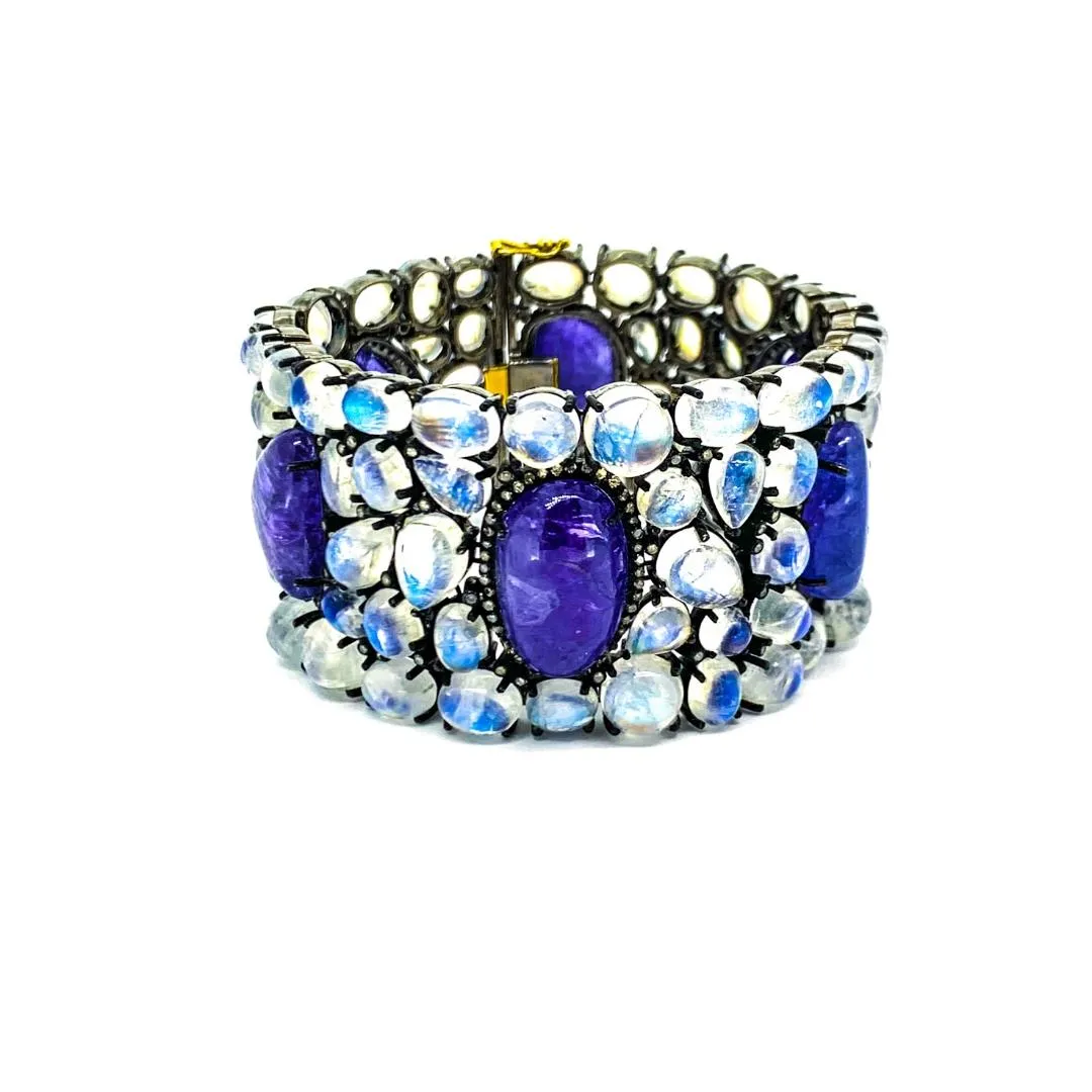 Tanzanite Moonstone and Diamond Bracelet