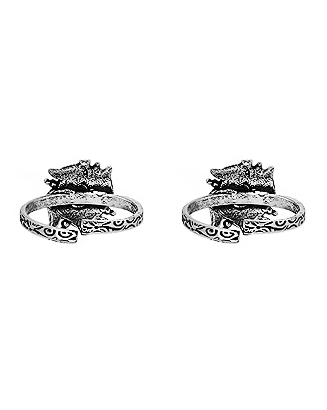 TEEJH Niya Red Stone Silver Oxidised Rings for Women