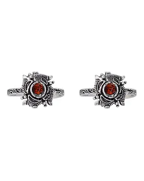 TEEJH Niya Red Stone Silver Oxidised Rings for Women