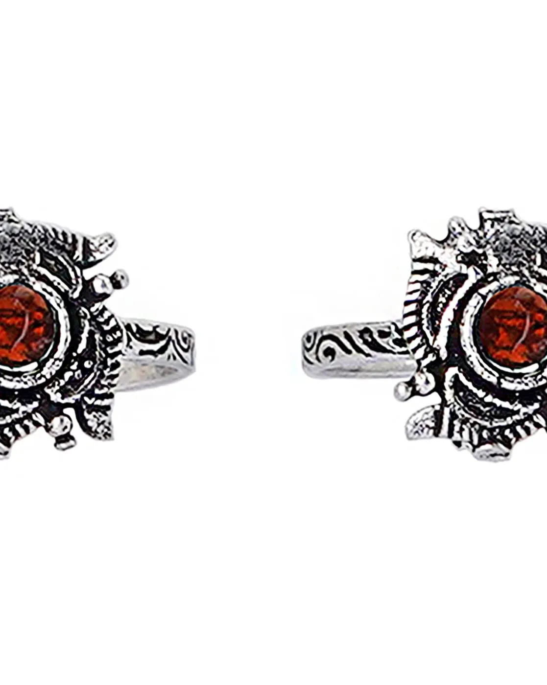 TEEJH Niya Red Stone Silver Oxidised Rings for Women