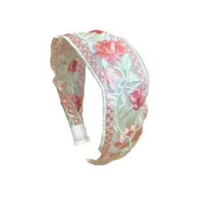 TEEK - Light Green Acrylic Flower Embroidered Headband