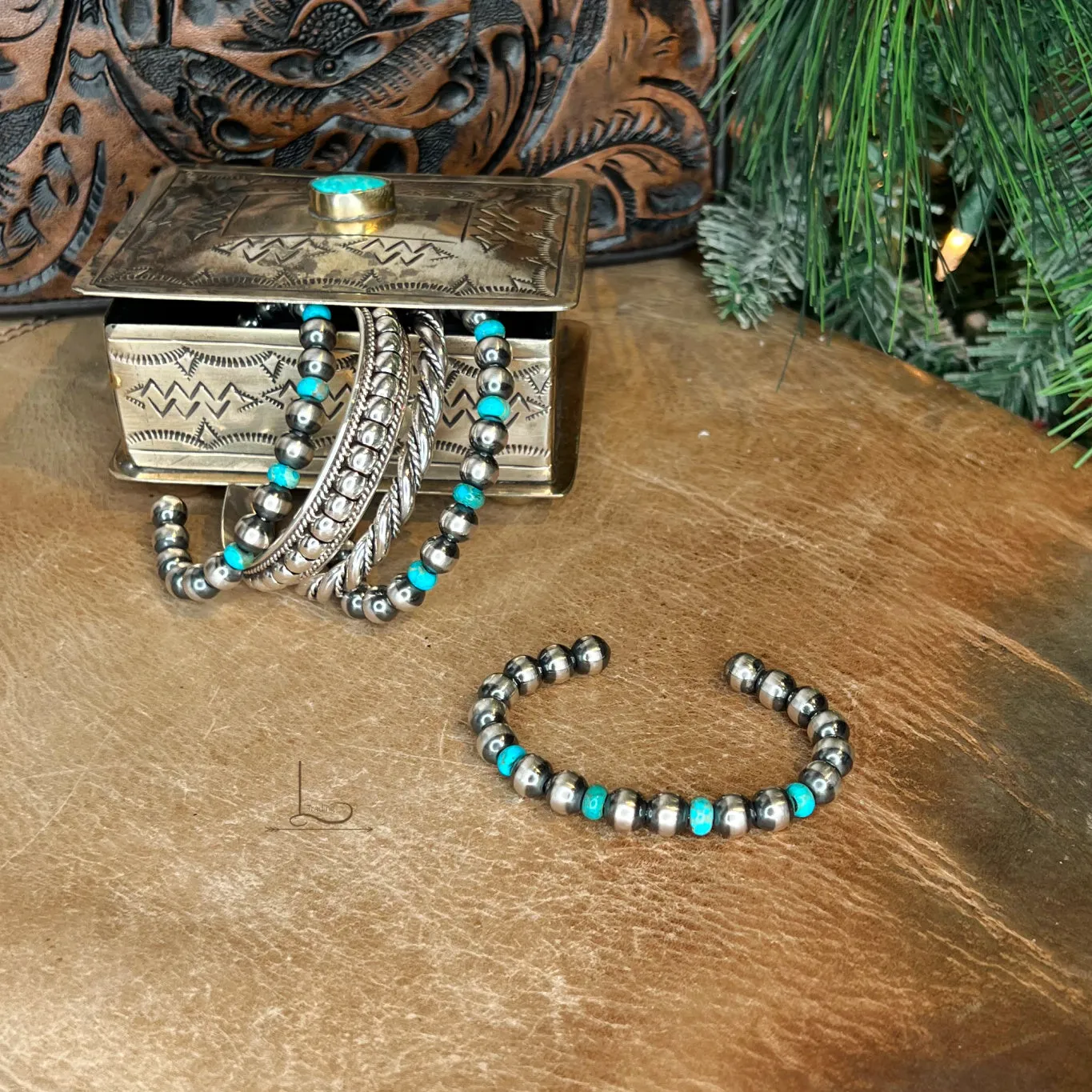 The Sterling Silver Pearl & Turquoise Cuff