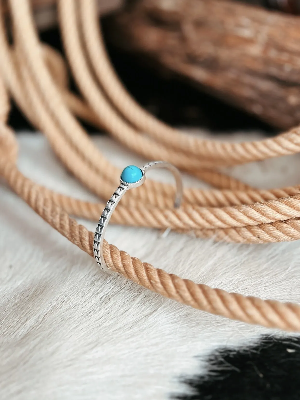 Thin Cuff Bracelet With Small Round Turquoise Stone