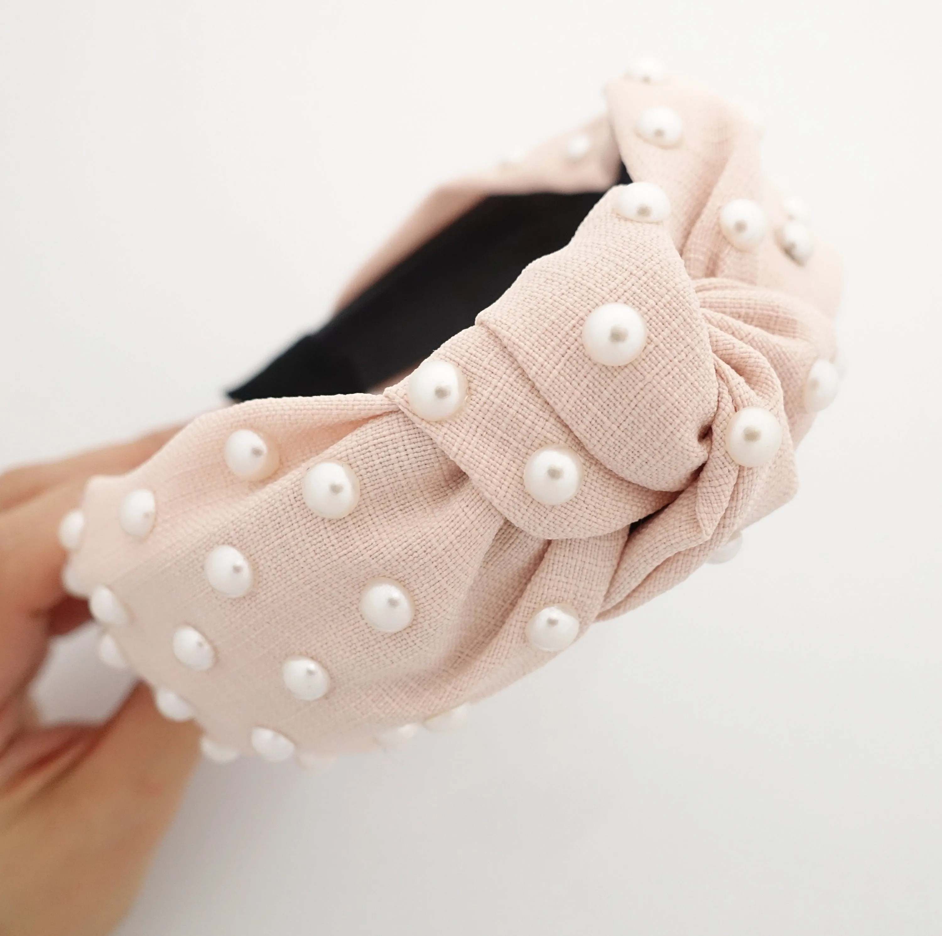 thin fabric front knot pearl decorated fashion headband stylish trendy hairband accessories for women