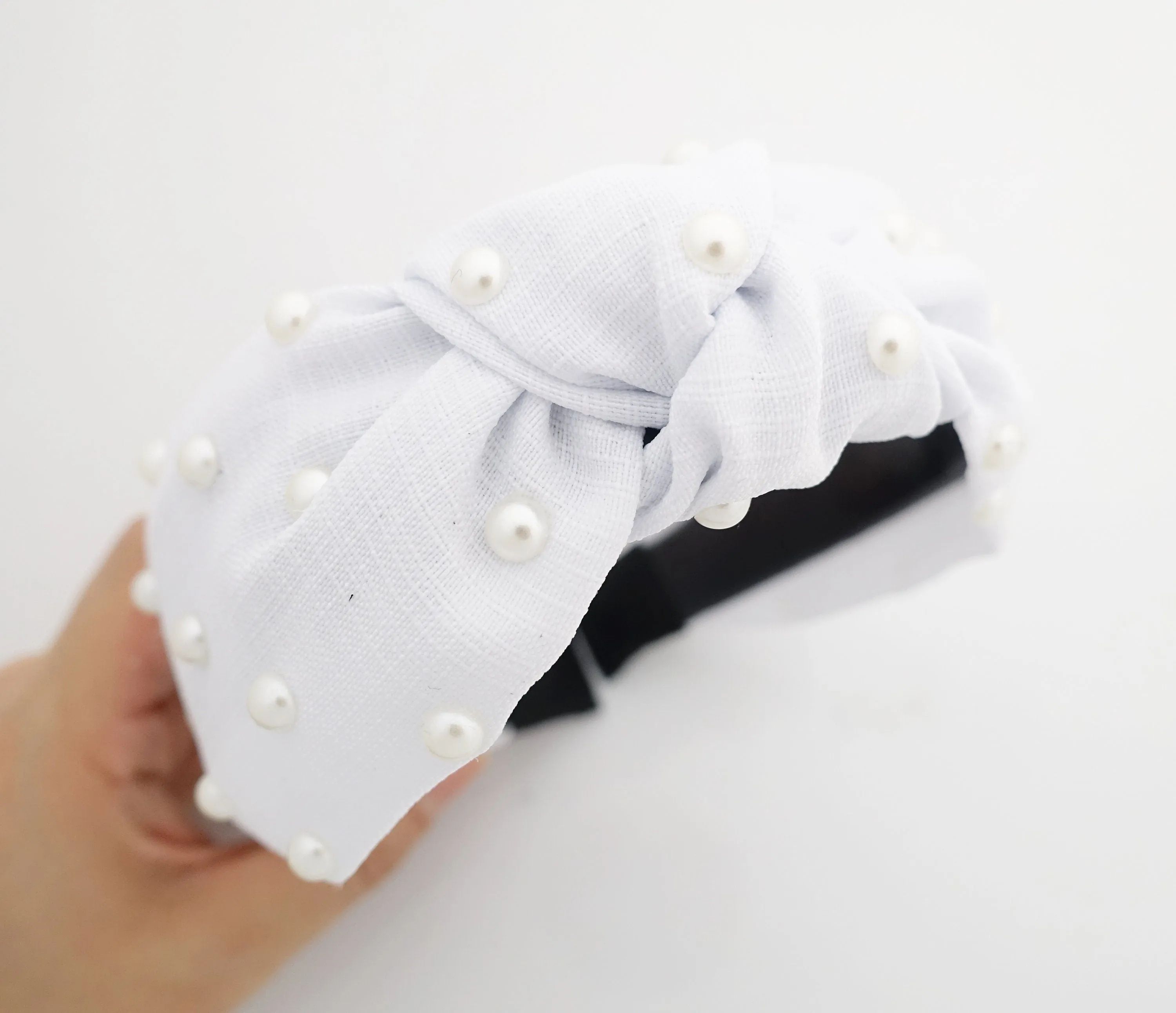 thin fabric front knot pearl decorated fashion headband stylish trendy hairband accessories for women