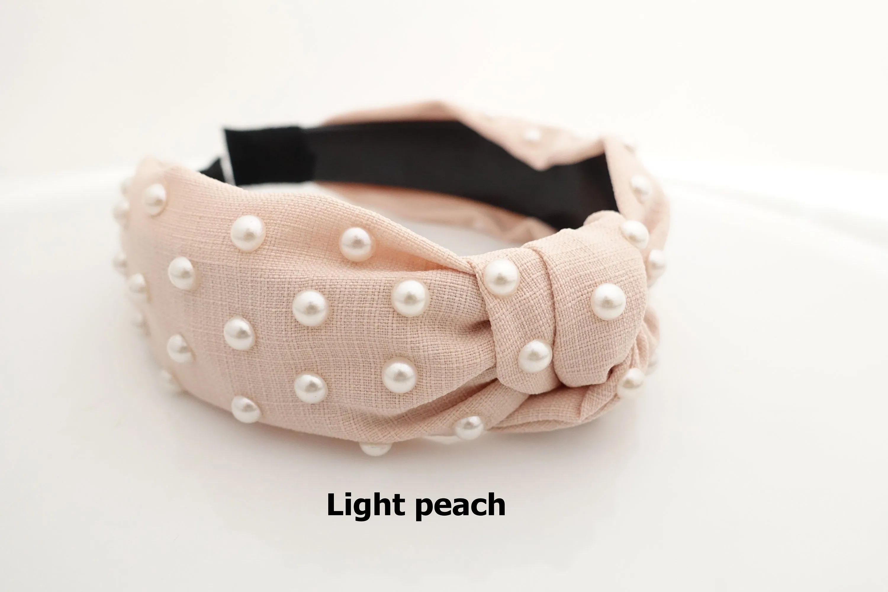 thin fabric front knot pearl decorated fashion headband stylish trendy hairband accessories for women