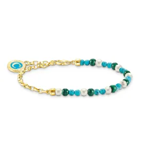 Thomas Sabo Gold Plated Sterling Silver Charmista Turquoise Malachite Pearl 16-19cm Bracelet