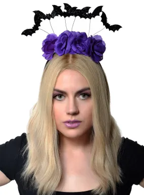 Tinsel Bats Womens Purple Halloween Flower Crown