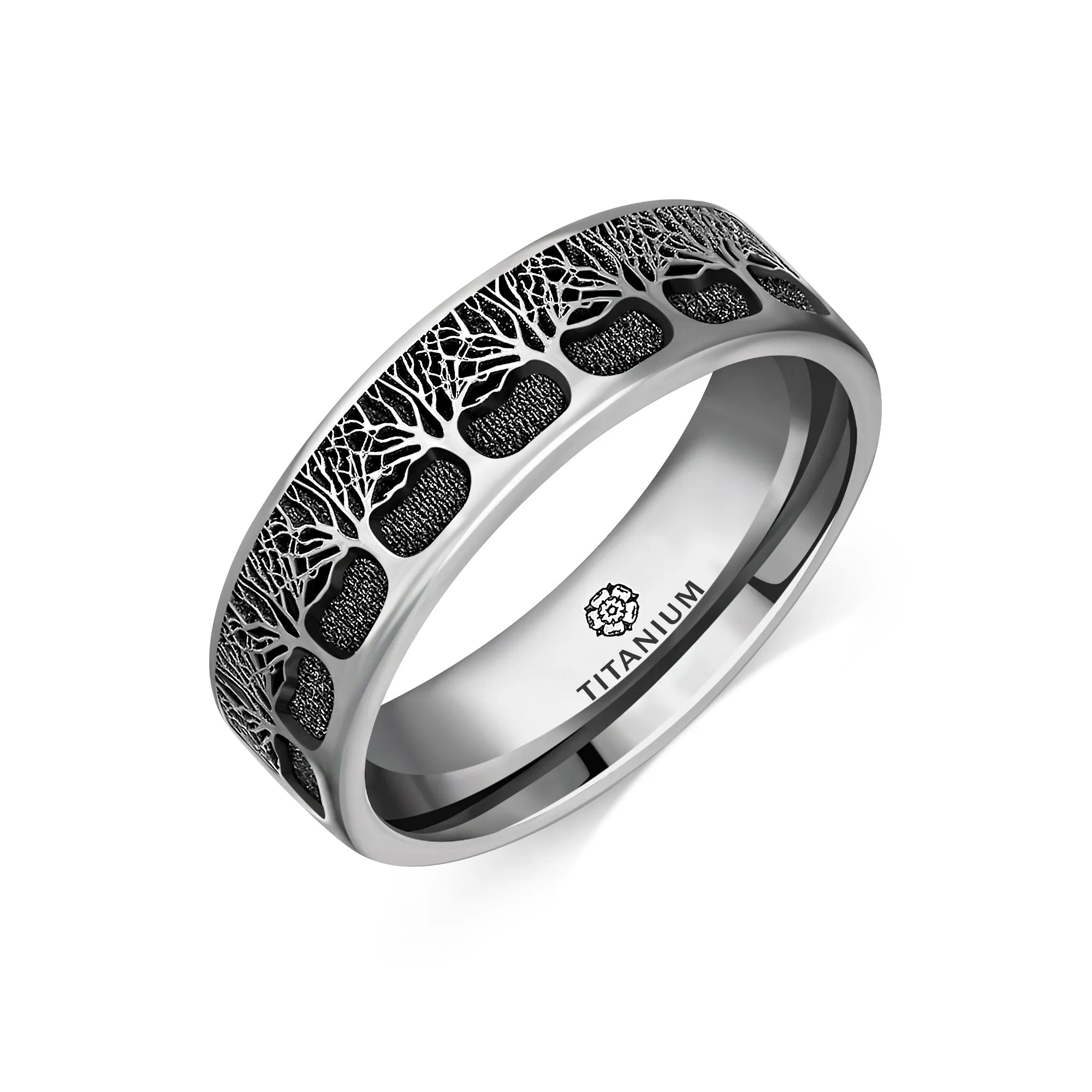 Titanium Flat Court Tree of Life Ring