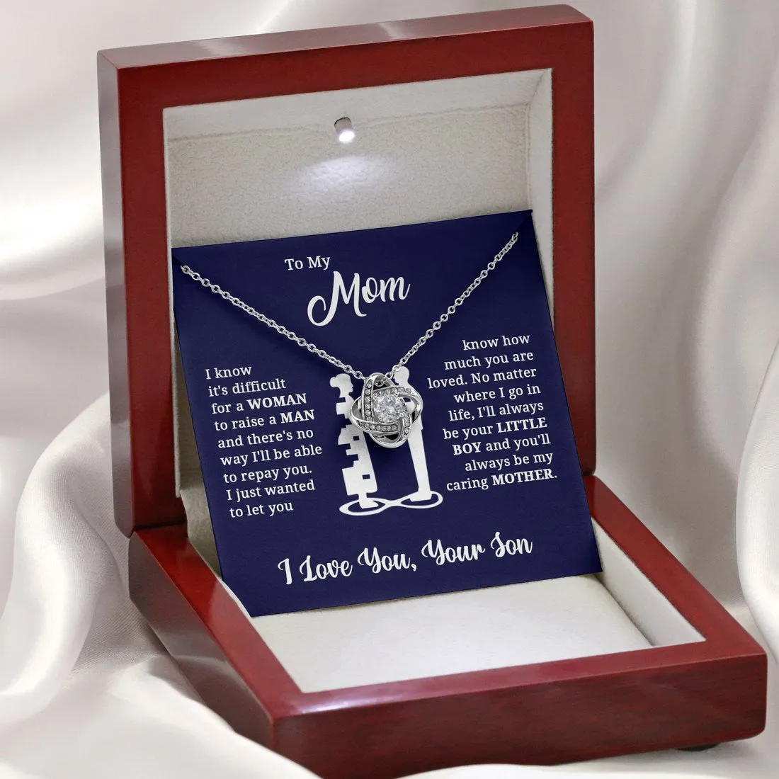 To My Mom Necklace I know it's difficult for a Woman raise a Man Love Knot Necklace Love, Son