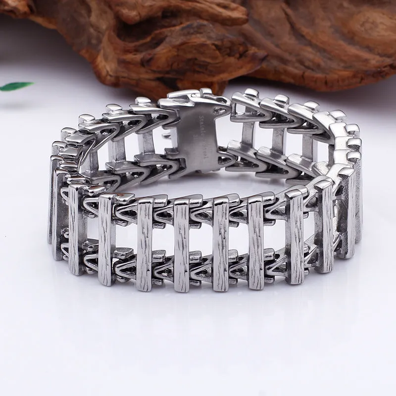 Trendy Punk-Inspired Men's Titanium Steel Bracelet with Hollow Dragon and Wolf Head Design