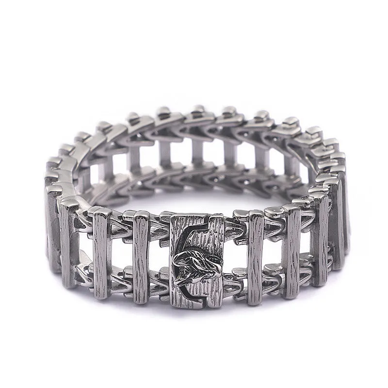 Trendy Punk-Inspired Men's Titanium Steel Bracelet with Hollow Dragon and Wolf Head Design