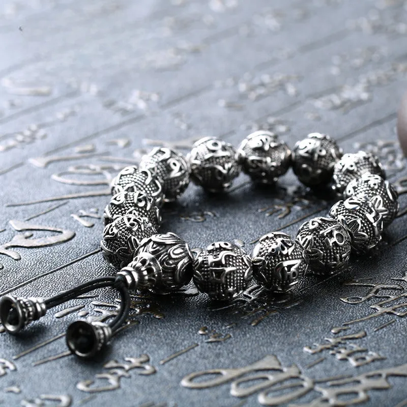 Trendy Titanium Steel Six-Character Mantra Bracelet for Men - Ethnic-Inspired Heavyweight Jewelry