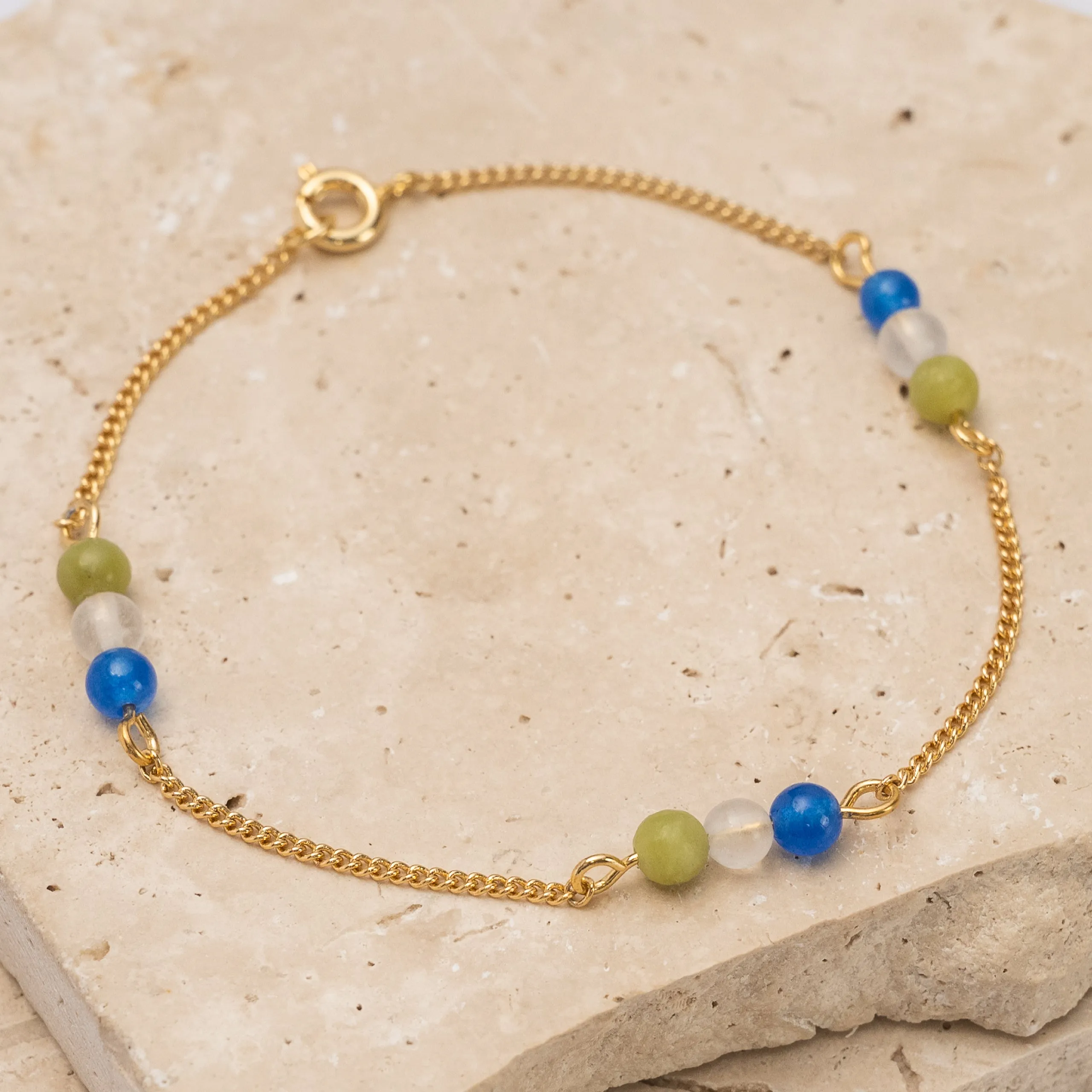 Tricolore' 14k gold plated three stone bracelet