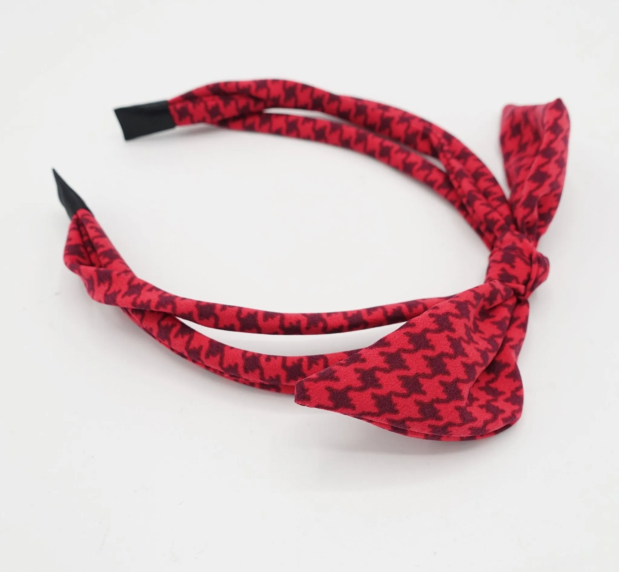 triple strand headband houndstooth check bow knot thin hairband women hair accessory