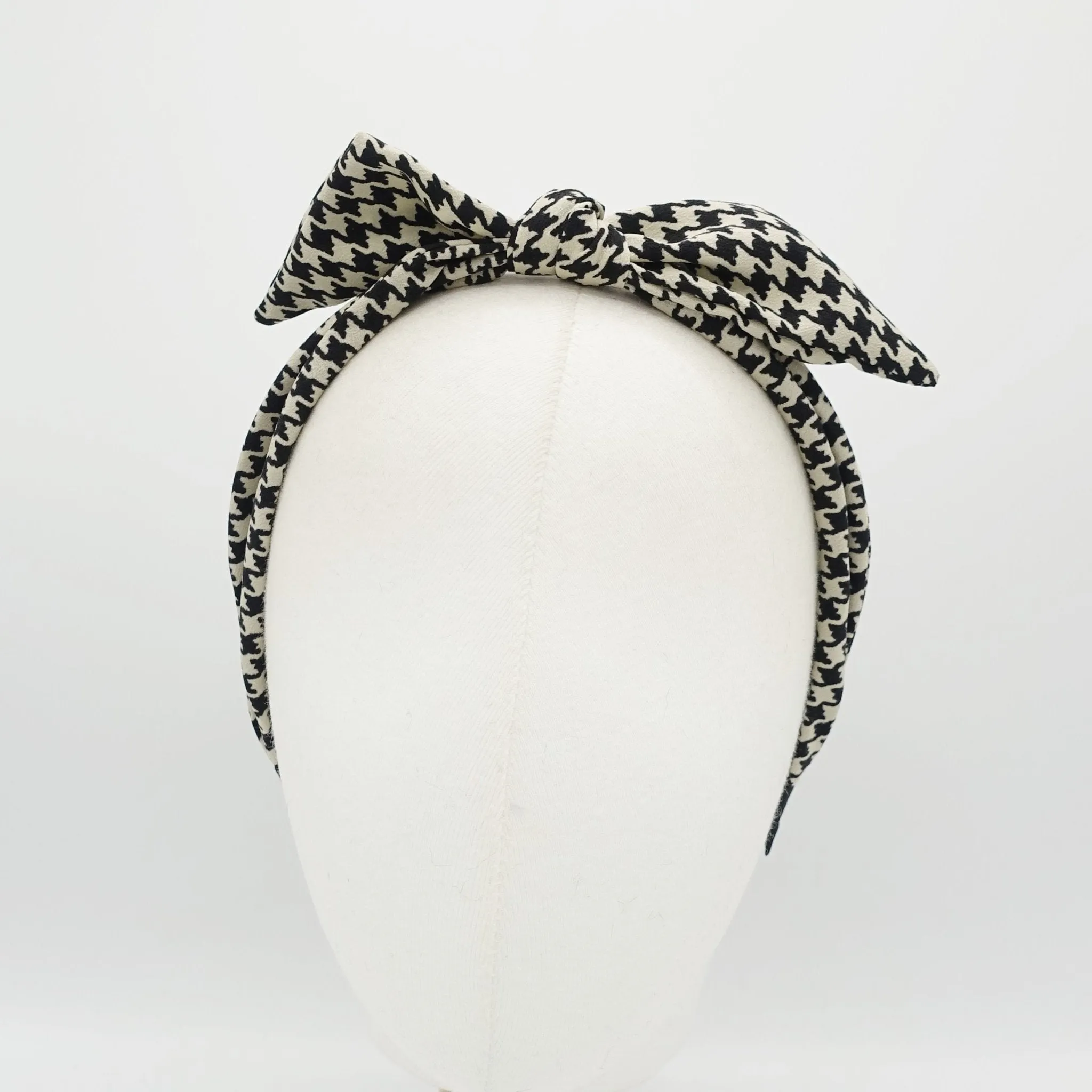 triple strand headband houndstooth check bow knot thin hairband women hair accessory