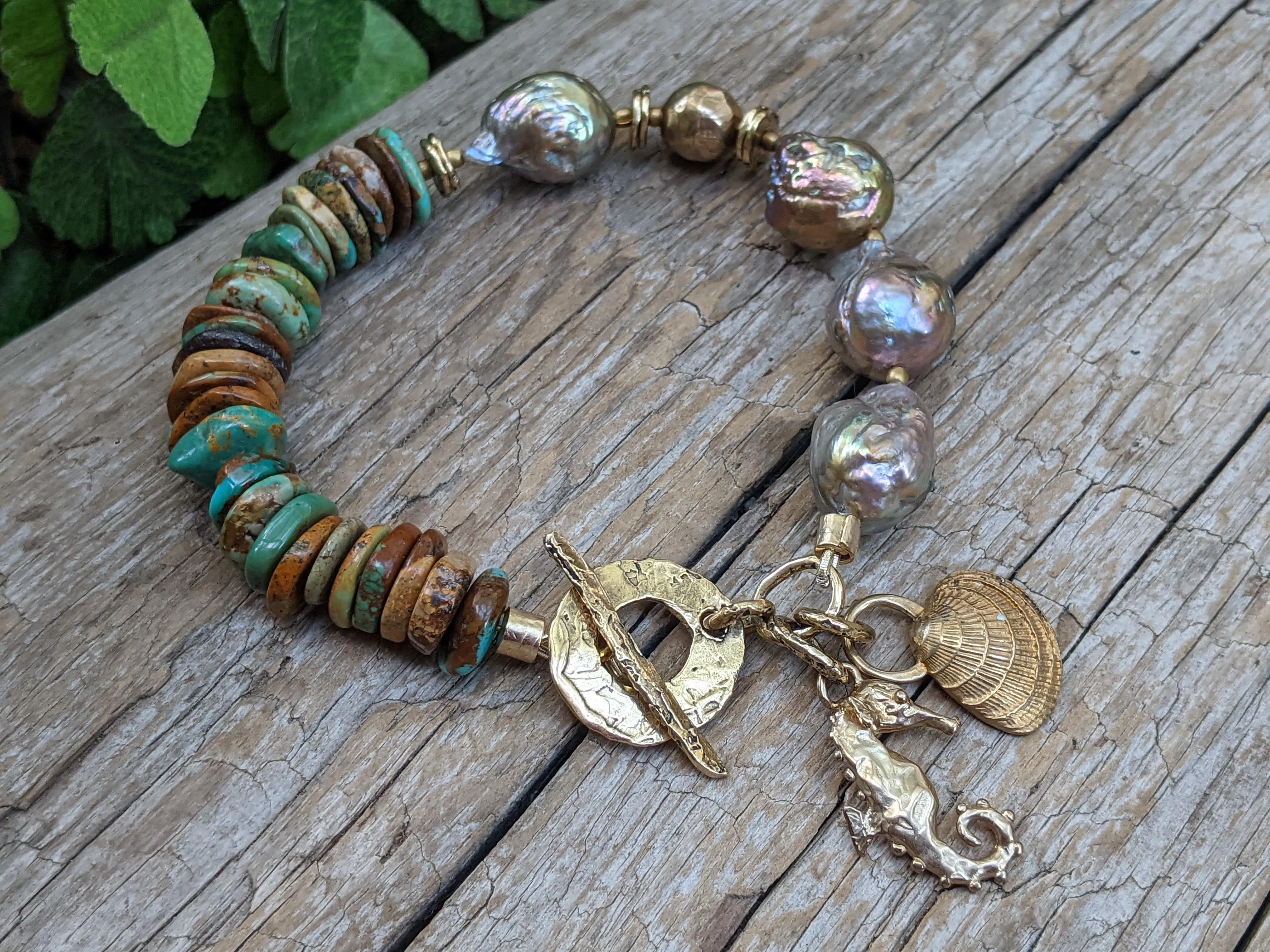 Turquoise & Gold-Bronze Edison Pearl Bracelet