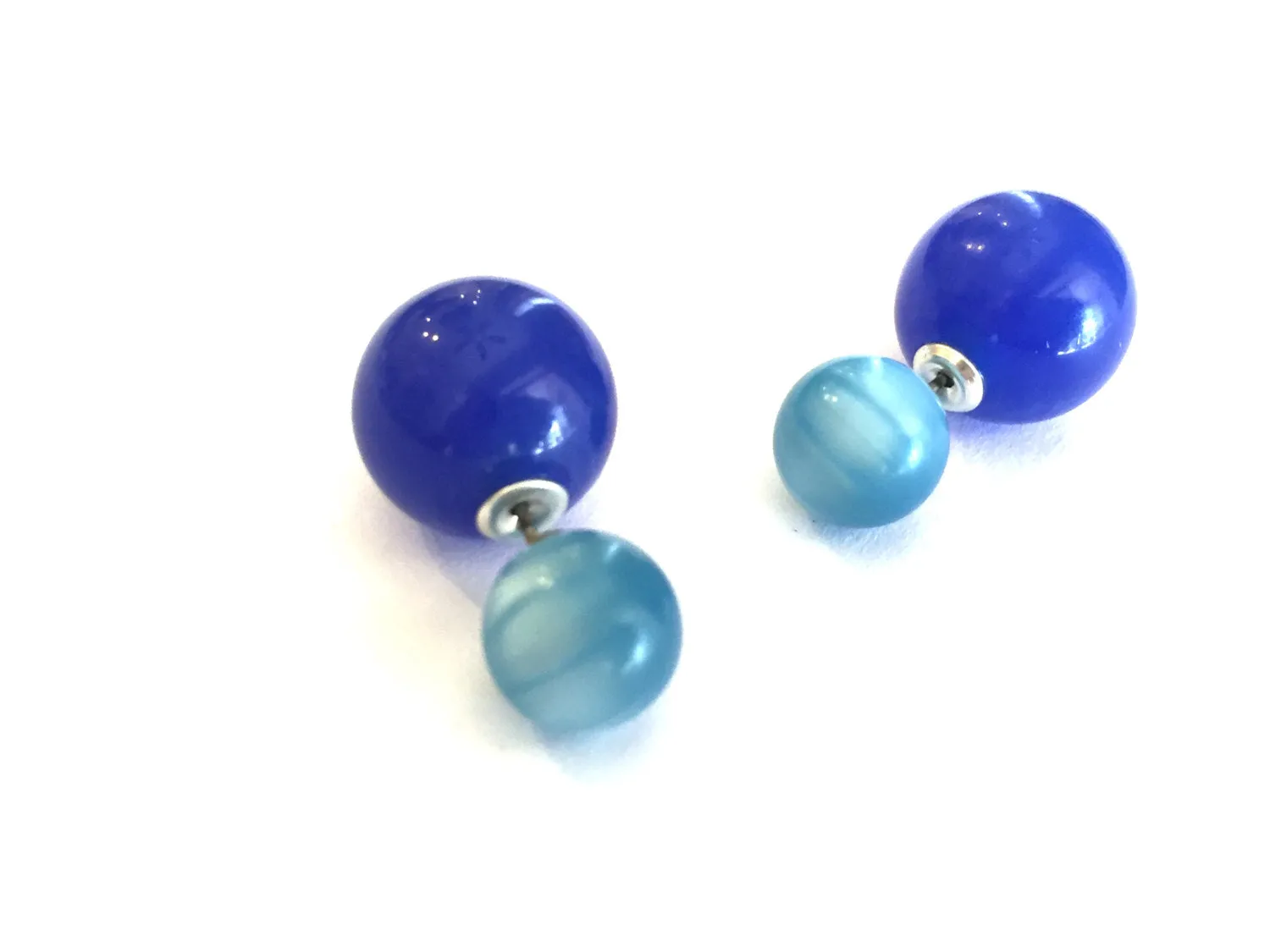 Turquoise and Blue 2 Sided Studs Earrings | vintage moonglow lucite double studs