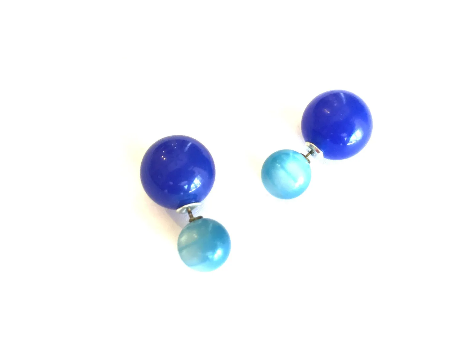 Turquoise and Blue 2 Sided Studs Earrings | vintage moonglow lucite double studs