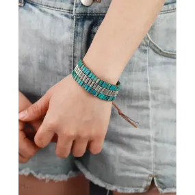 Turquoise Antique Braided Bracelet - Handcrafted Bohemian Jewelry with Genuine Turquoise Stones