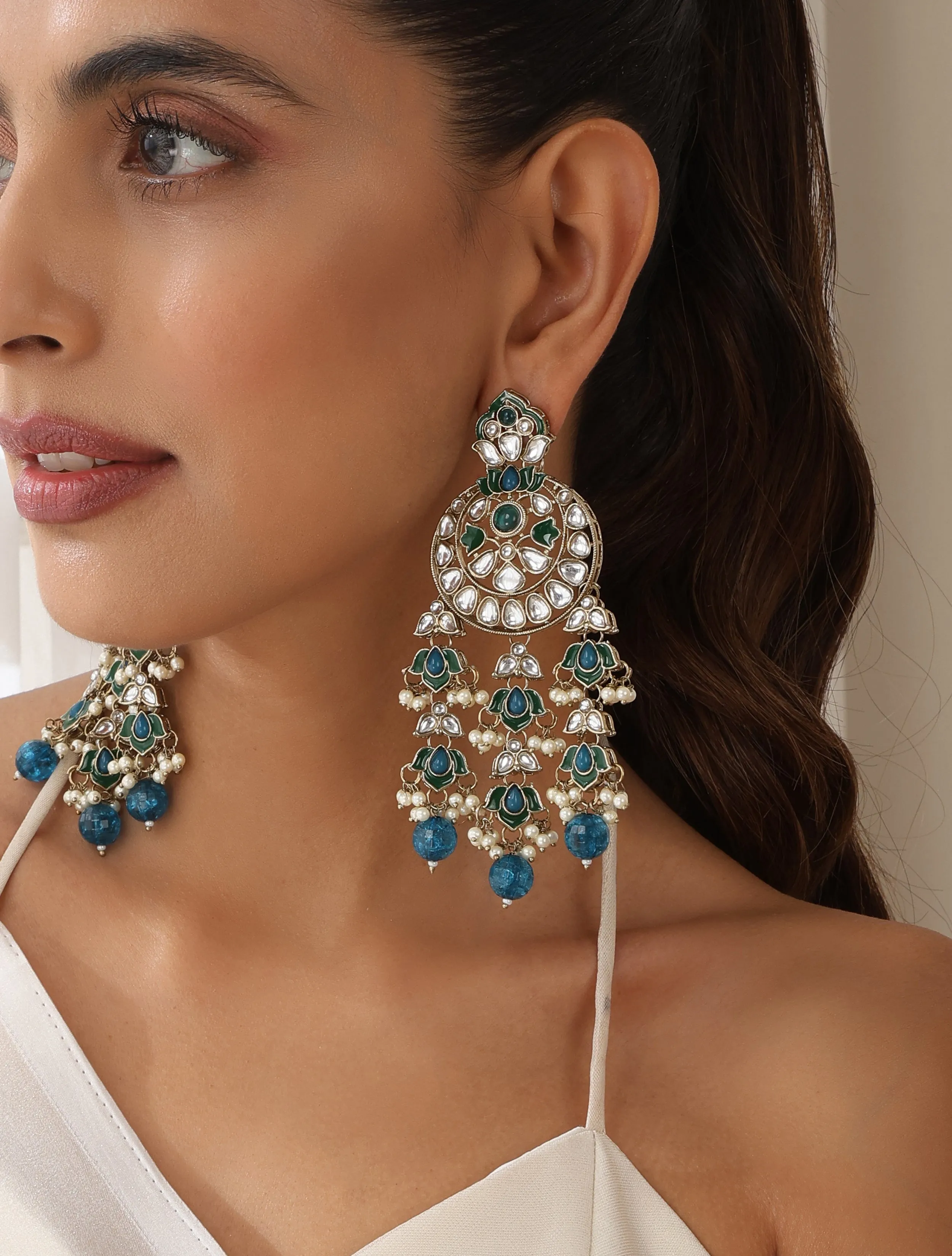 Turquoise Blue Color Kundan Earrings